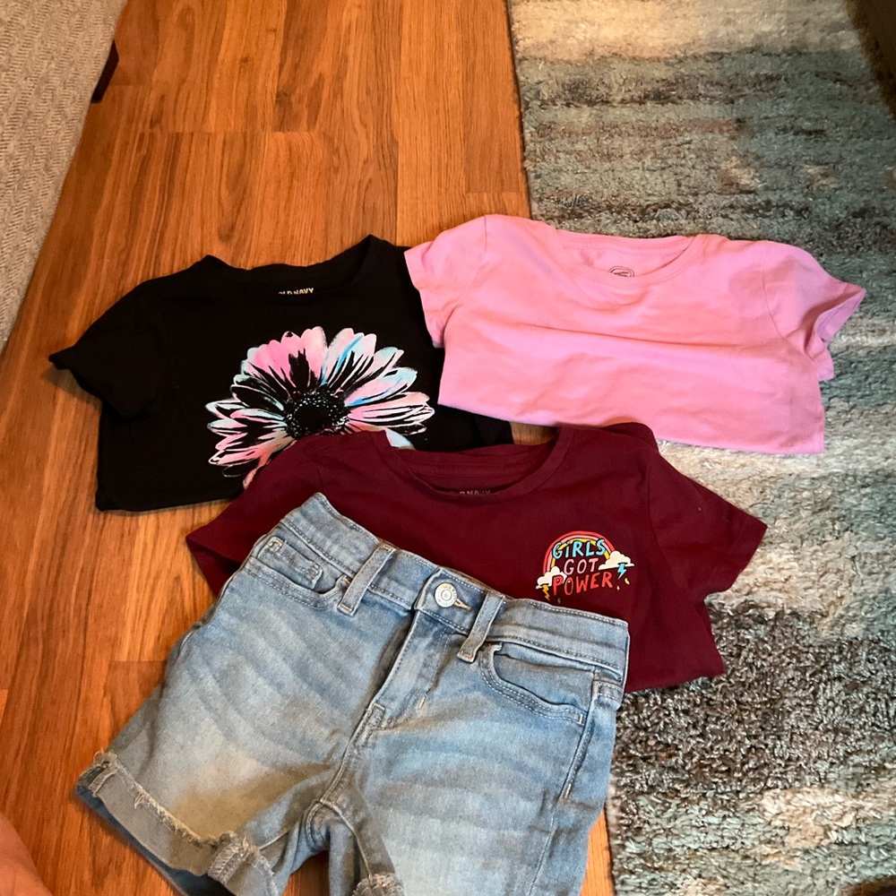 Old Navy Black and Pink Short Sleeve Tees Denim shorts 6X